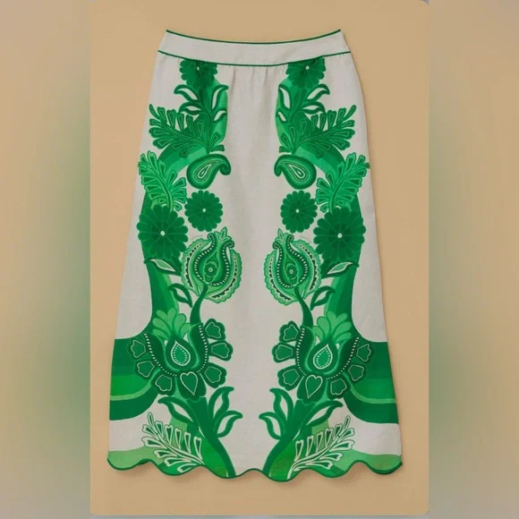 Farm Rio Green Color Festival Midi Skirt - Picture 11 of 11